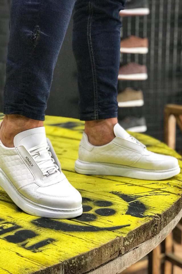 Men's White Quilted High Sole Casual Sneakers Sports Shoes - STREET MODE ™