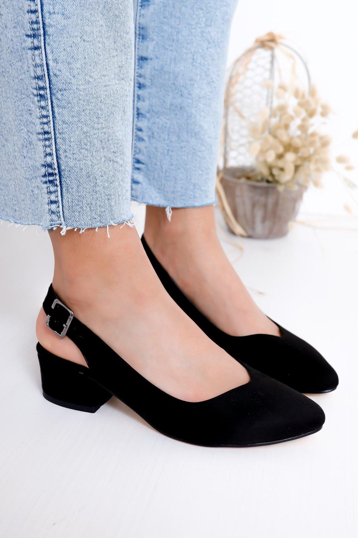 Women's Valentina Heeled Black Suede Shoes - STREET MODE ™