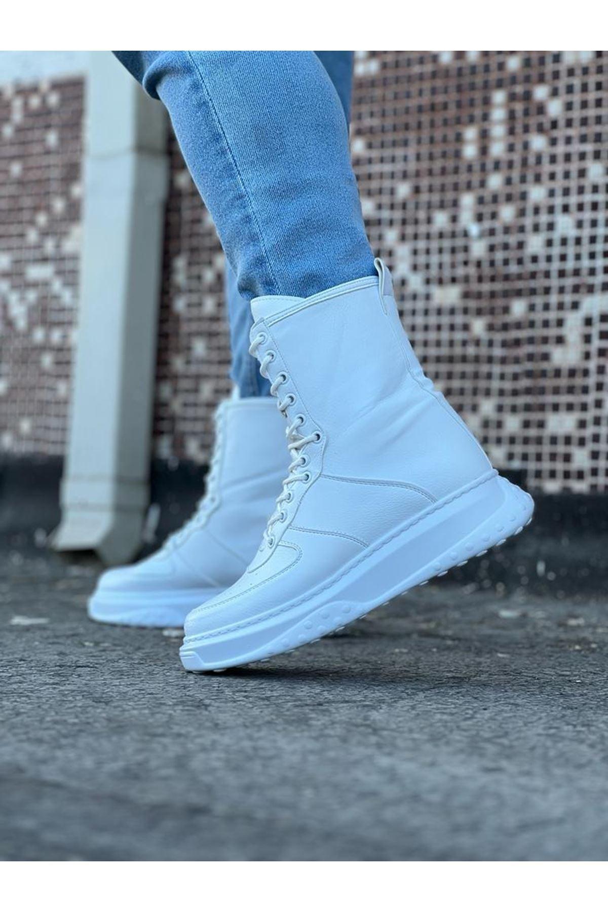 WG012 White Skin Long Lace-Up Boots - STREET MODE ™