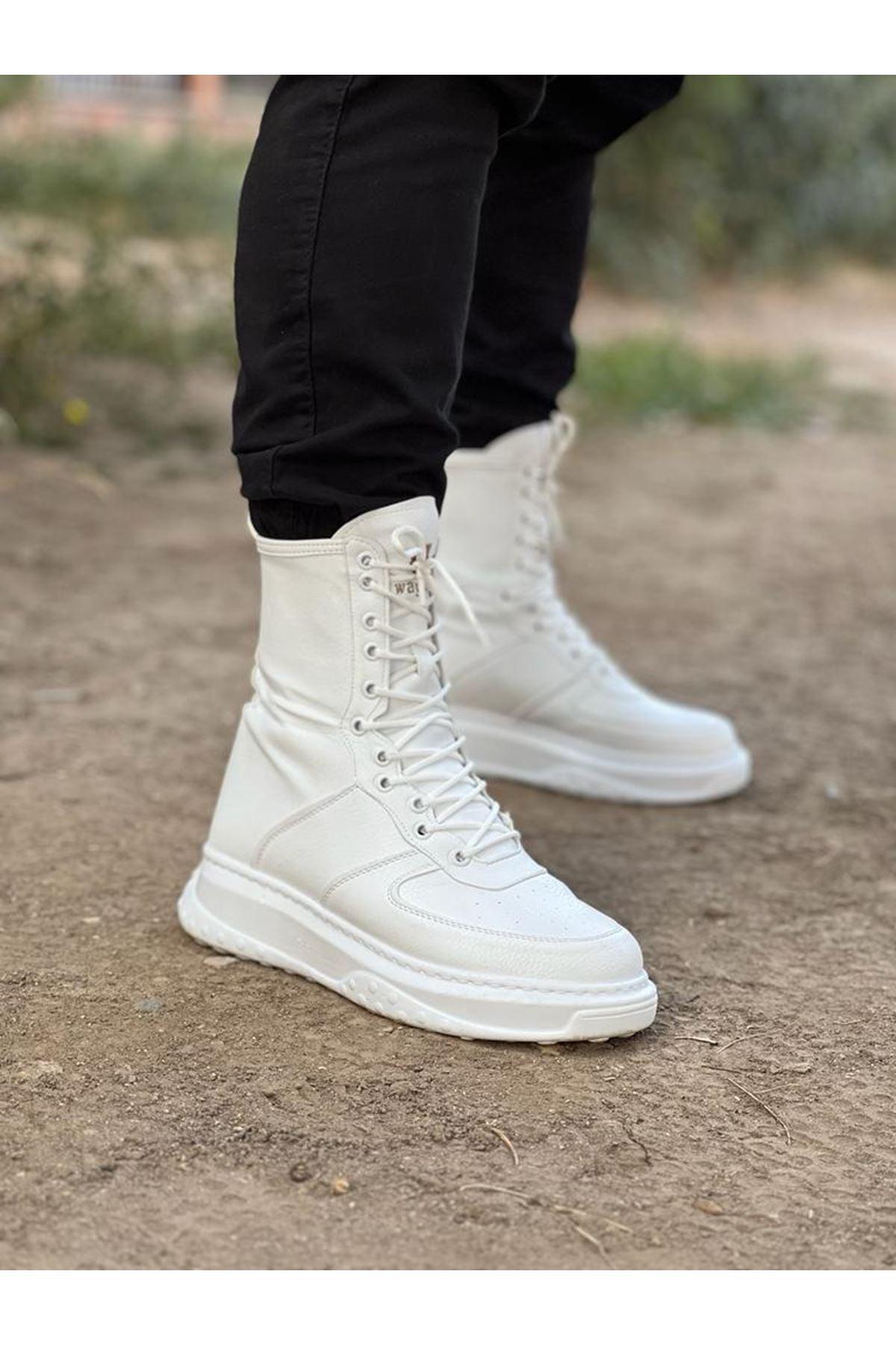 WG012 White Skin Long Lace-Up Boots - STREET MODE ™