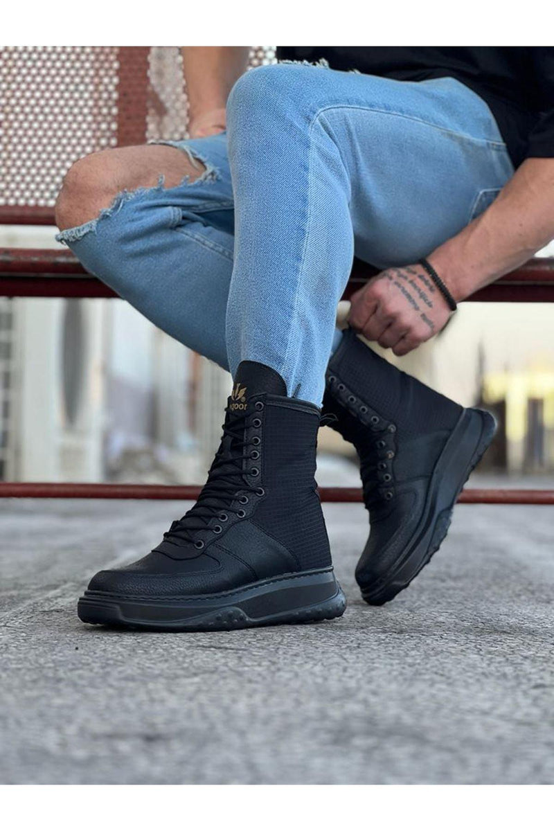 WG012 Men's Charcoal Skin Long Lace-Up Boots - STREET MODE ™