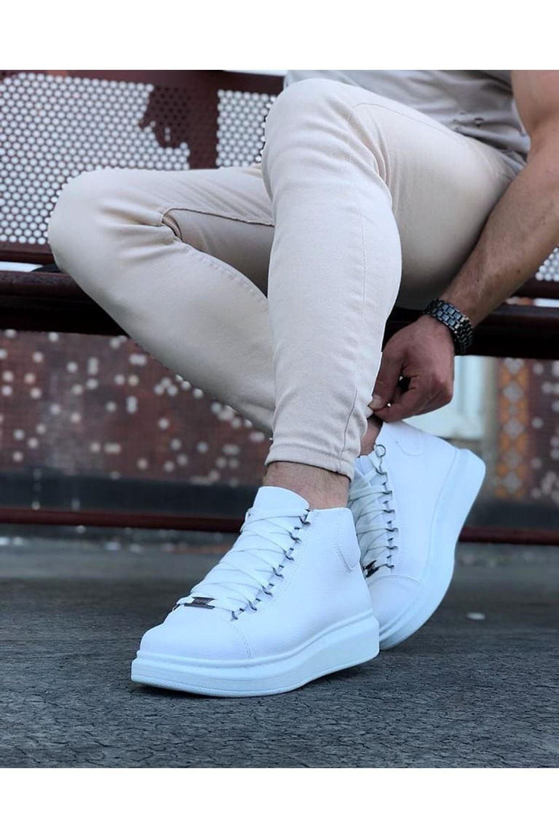 WG032 White Lace-up Sneakers Half Ankle Boots - STREET MODE ™