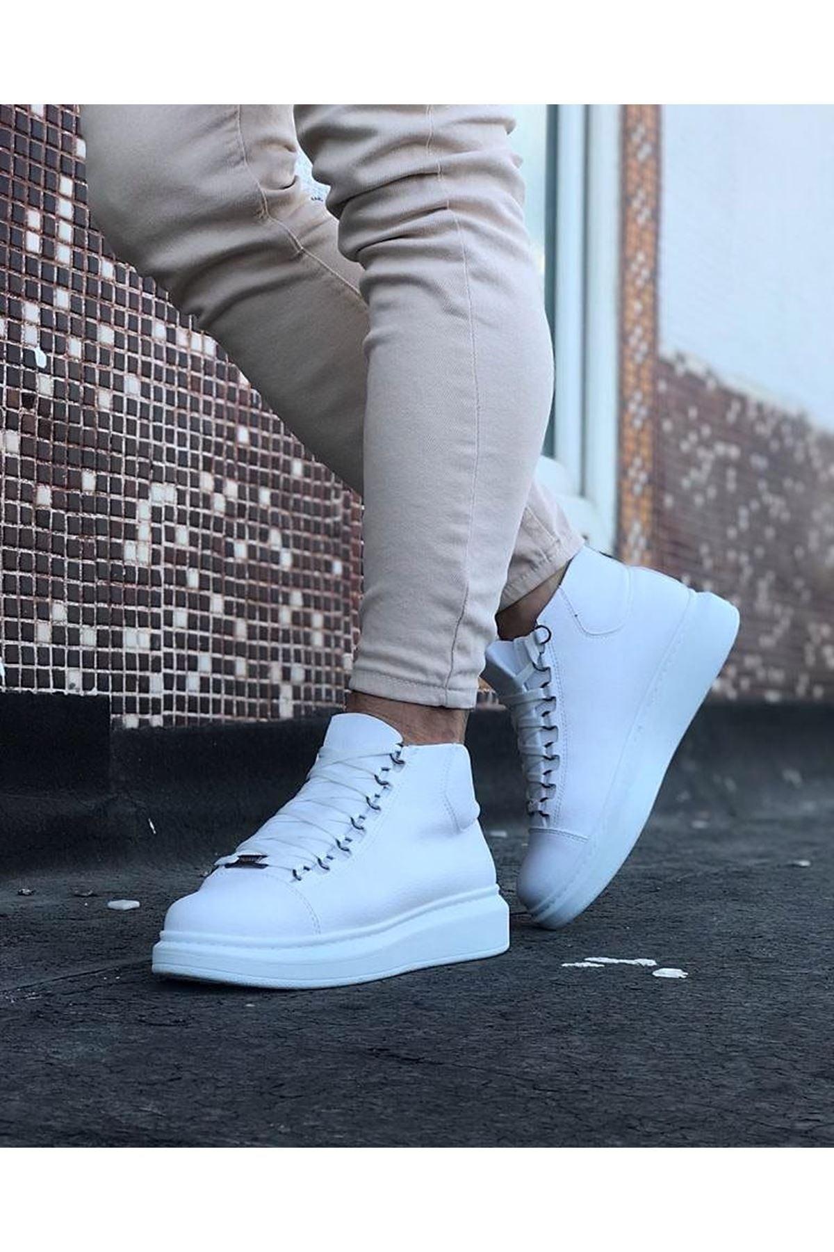 WG032 White Lace-up Sneakers Half Ankle Boots - STREET MODE ™