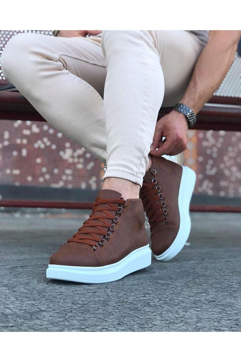 WG032 Tan Lace-up Sneakers Half Ankle Boots - STREET MODE ™