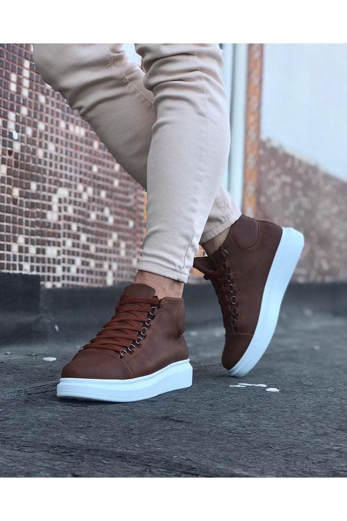 WG032 Tan Lace-up Sneakers Half Ankle Boots - STREET MODE ™